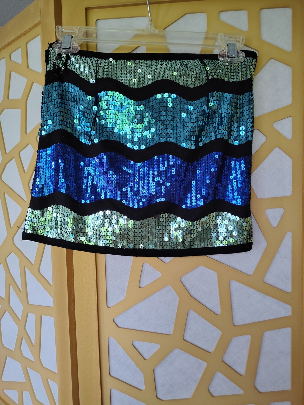 Forever 21 Blue and Green Sequin Wave Mini Skirt